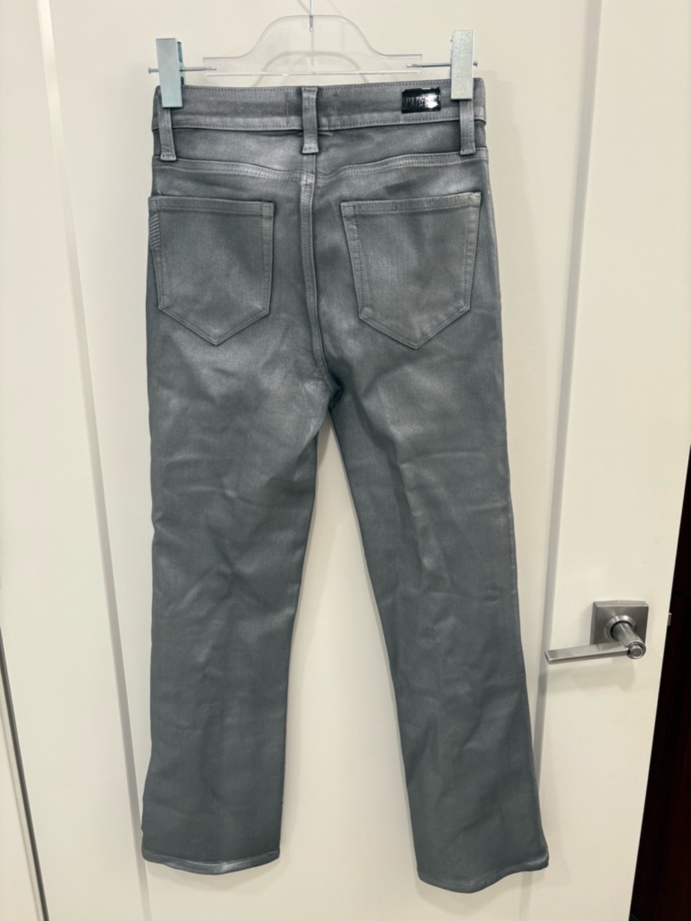 PAIGE Claudine High Waist Bootcut Jeans in Silver Shimmer Luxe Coating Size 25 - Picture 7 of 12